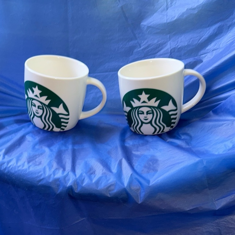 Starbucks White and Green Ceramic Mug Duo with Green Siren Logo